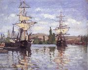 Claude Monet Ships Riding on the Seine at Rouen painting
